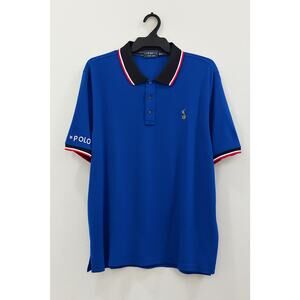 Polo Ralph Lauren Big & Tall 4XB Blue Polo Shirt USA Flag Trim Logo Classic